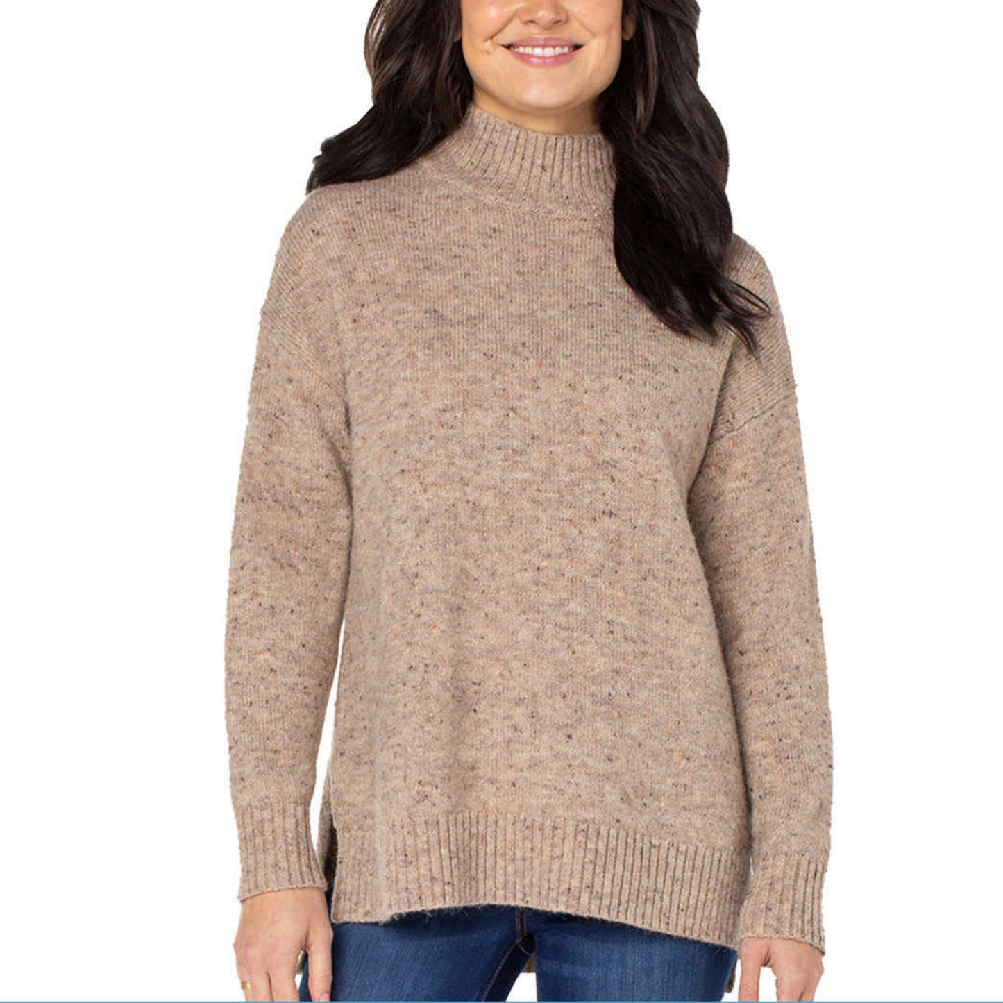 Well Worn Women's Mock Neck High Low Hem Cozy Soft Nep Yarn Sweater