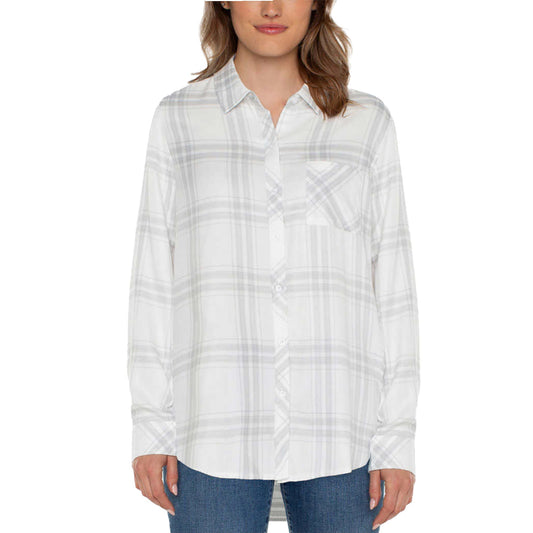 Well Worn Women's' Long Sleeve Classic Plaid Button-Up Shirt White