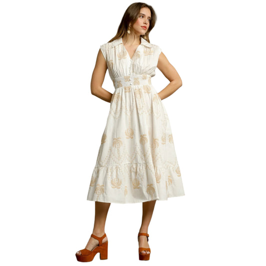 Woman's Cotton Tropical Breeze Embroidered Midi Dress