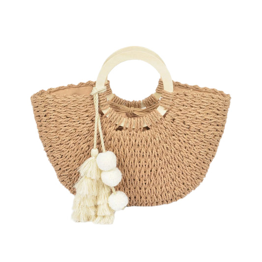 Women's Woven Cotton Wood Handle Tote Bag