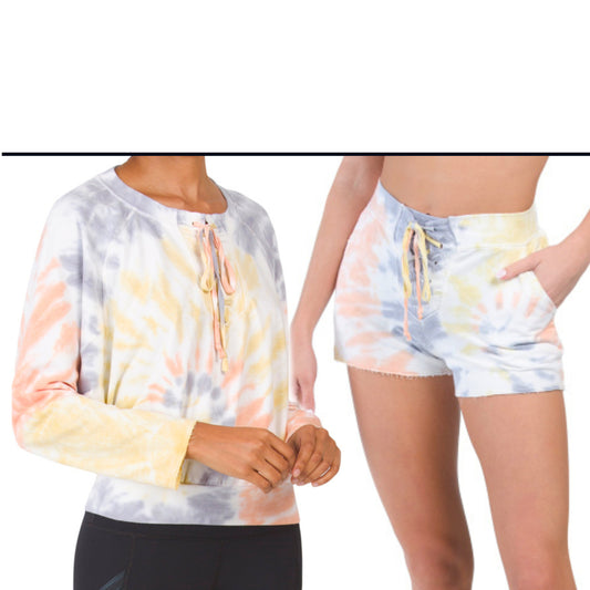 Young Fabulous & Broke Rowan Tie Dye Frayed Cuffs Sweatshirt Top & Shorts Collection