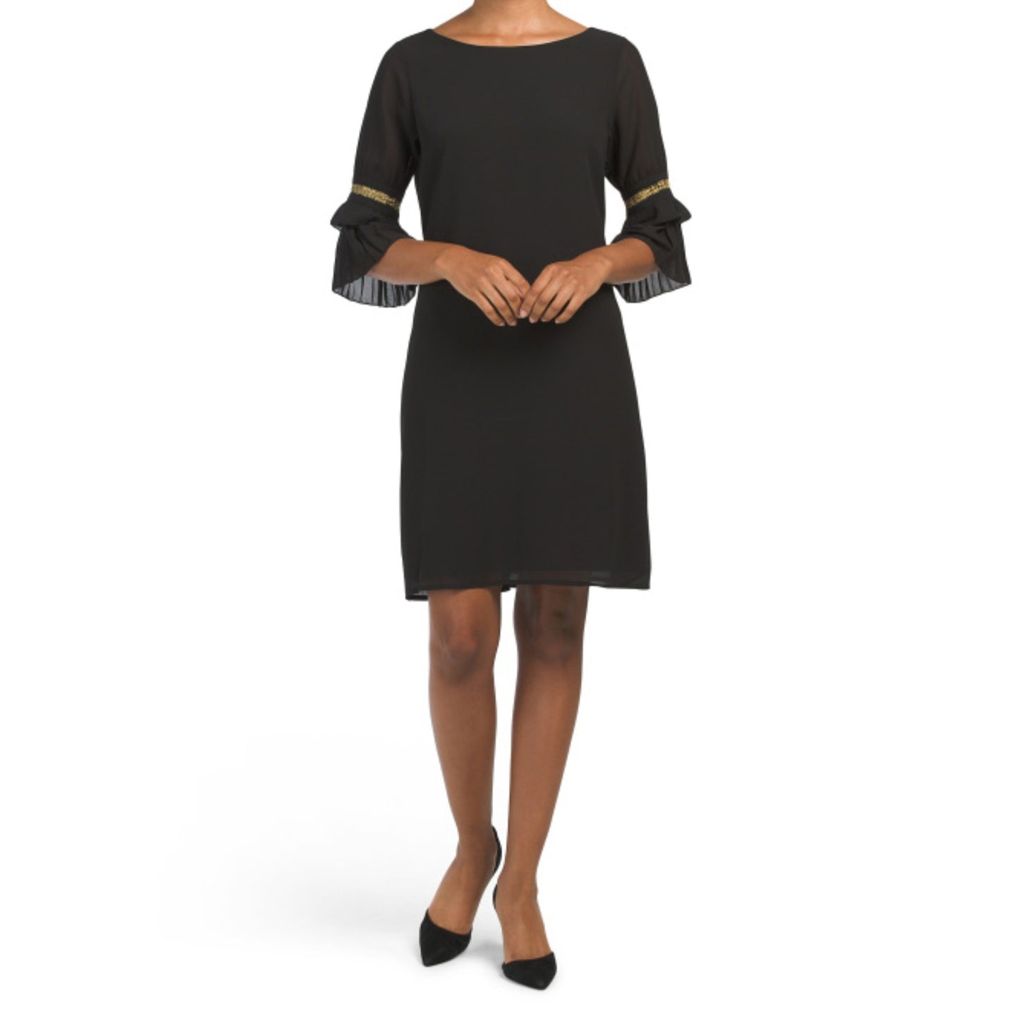 MIM'S CREAZIONI Made In Italy Sheer Overlay Pleated Cuff Cocktail Mini Dress