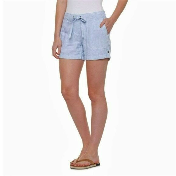 PerSe Striped Linen Hand Pockets Drawstring Shorts