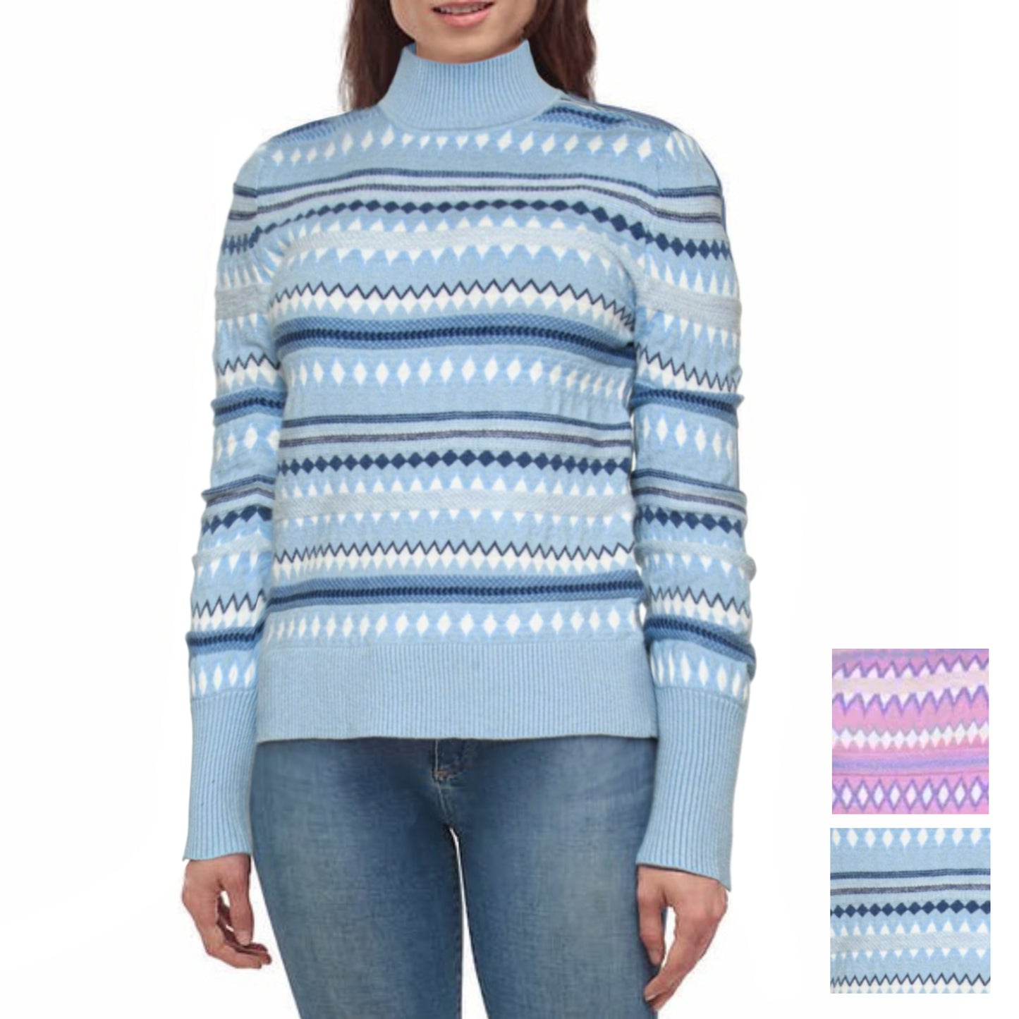 Aspen Women's Super Soft Knit Fair Isle Funnel Neck Sweater