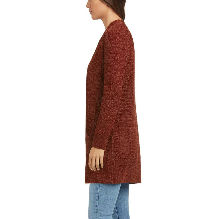 Matty M Women's Open Front Mid Length Soft Knit Chenille Cardigan