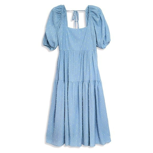 MOON RIVER Clip Dot Cut-out Tie Closure Back Tiered Midi Dress