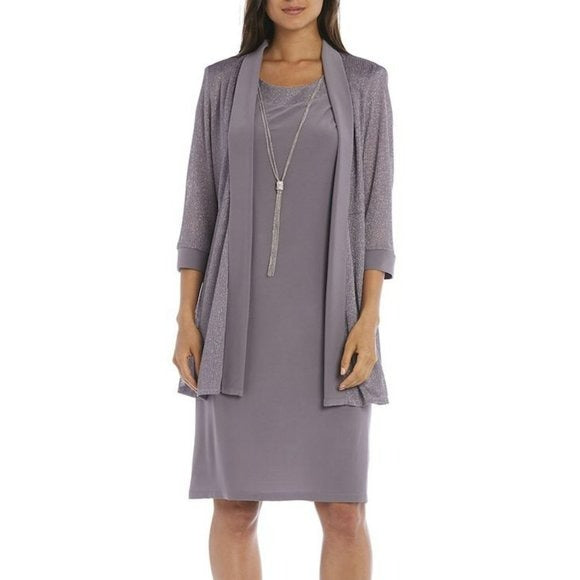 R&M Richards Plus 2Pc Sparkly Rib Metallic Party Cocktail Jacket & Dress Set