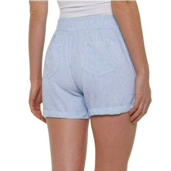 PerSe Striped Linen Hand Pockets Drawstring Shorts