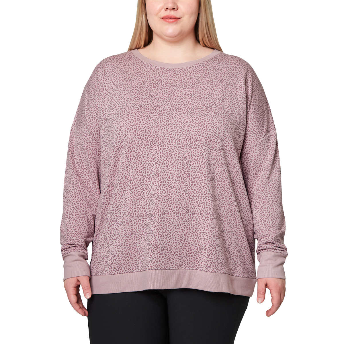 Mondetta Women's Leopard Print Soft Moisture Wicking Relaxed Fit Sweatshirt Top