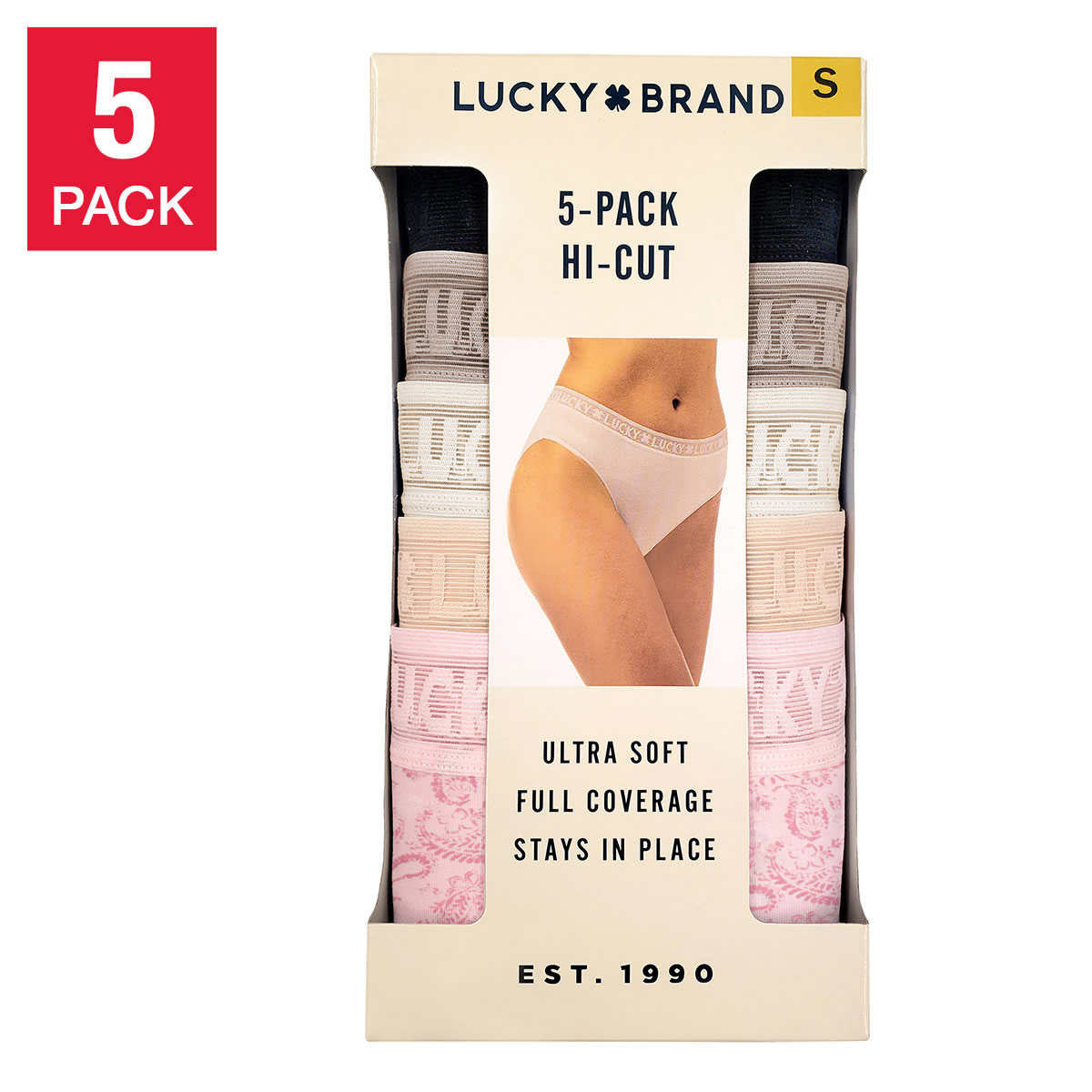 Lucky Brand Women's 5-Pack Underwear Ultra Soft High Cut Full Coverage Panties