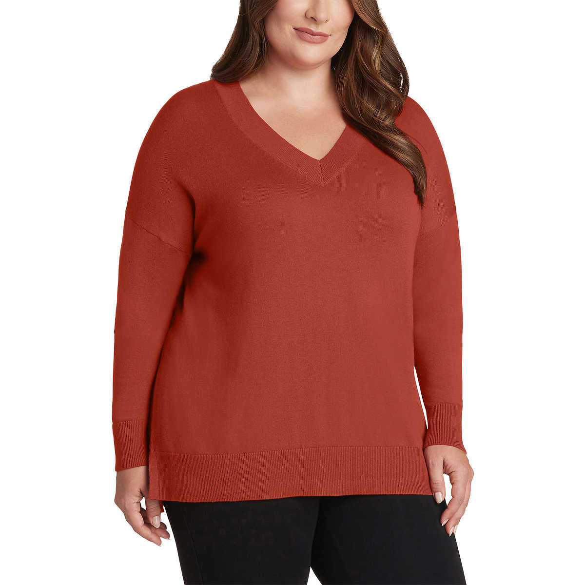 Matty M Women's Lightweight Knit V-Neck Tunic Length Sweater