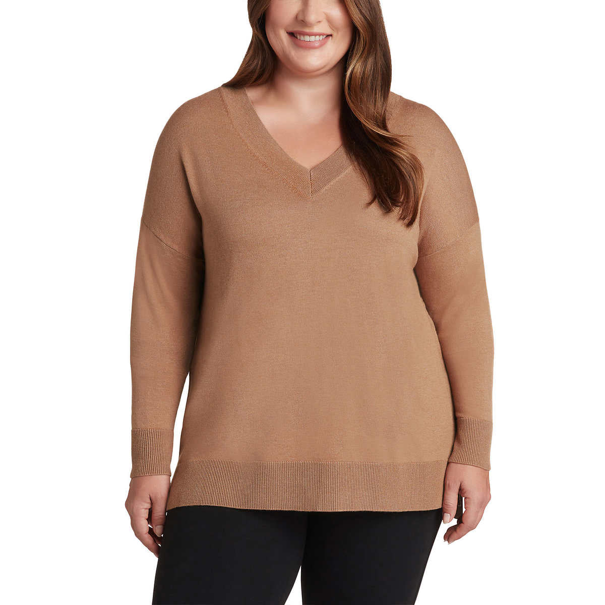 Matty M Women's Lightweight Knit V-Neck Tunic Length Sweater