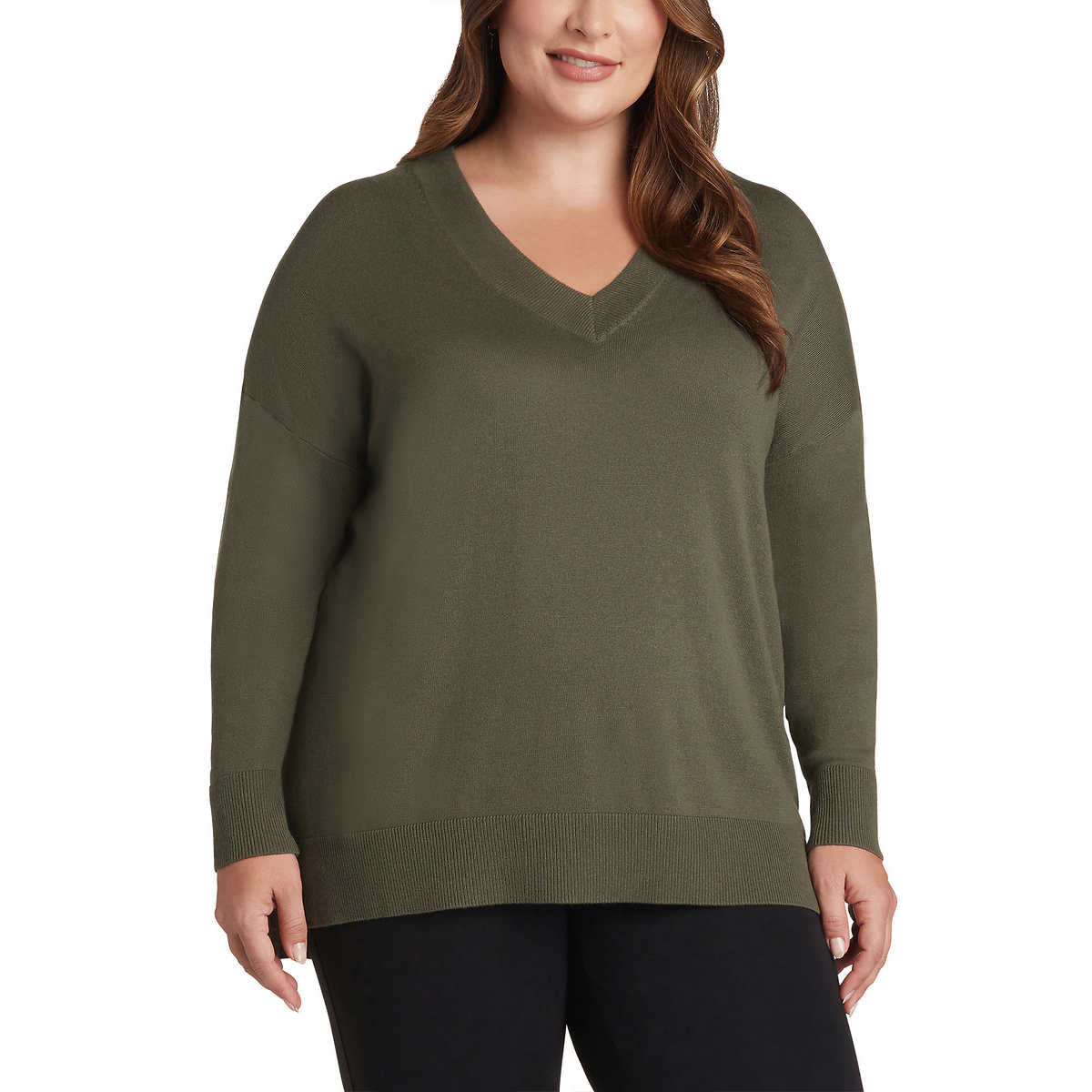 Matty M Women's Lightweight Knit V-Neck Tunic Length Sweater