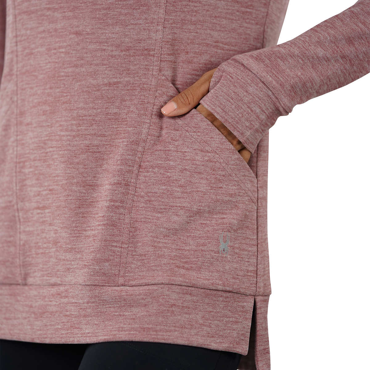 Spyder Women's Moister Wicking Brushed Fabric Active Top Thumb Holes Tunic Length Hoodie