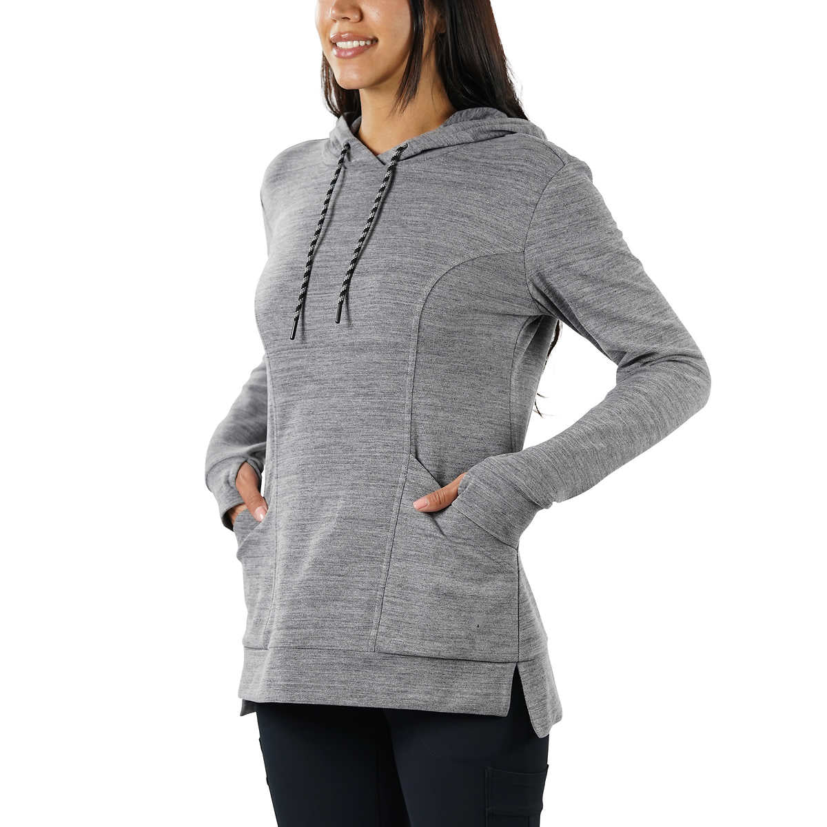 Spyder Women's Moister Wicking Brushed Fabric Active Top Thumb Holes Tunic Length Hoodie