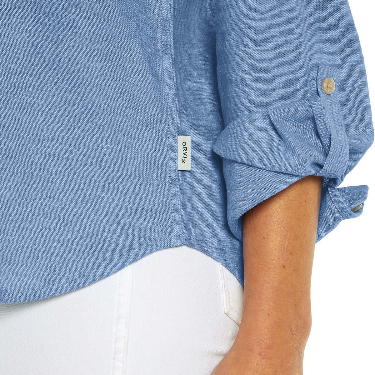 Orvis Women's Soft Lightweight Linen Blend Long Sleeve Top Button Up Shirt