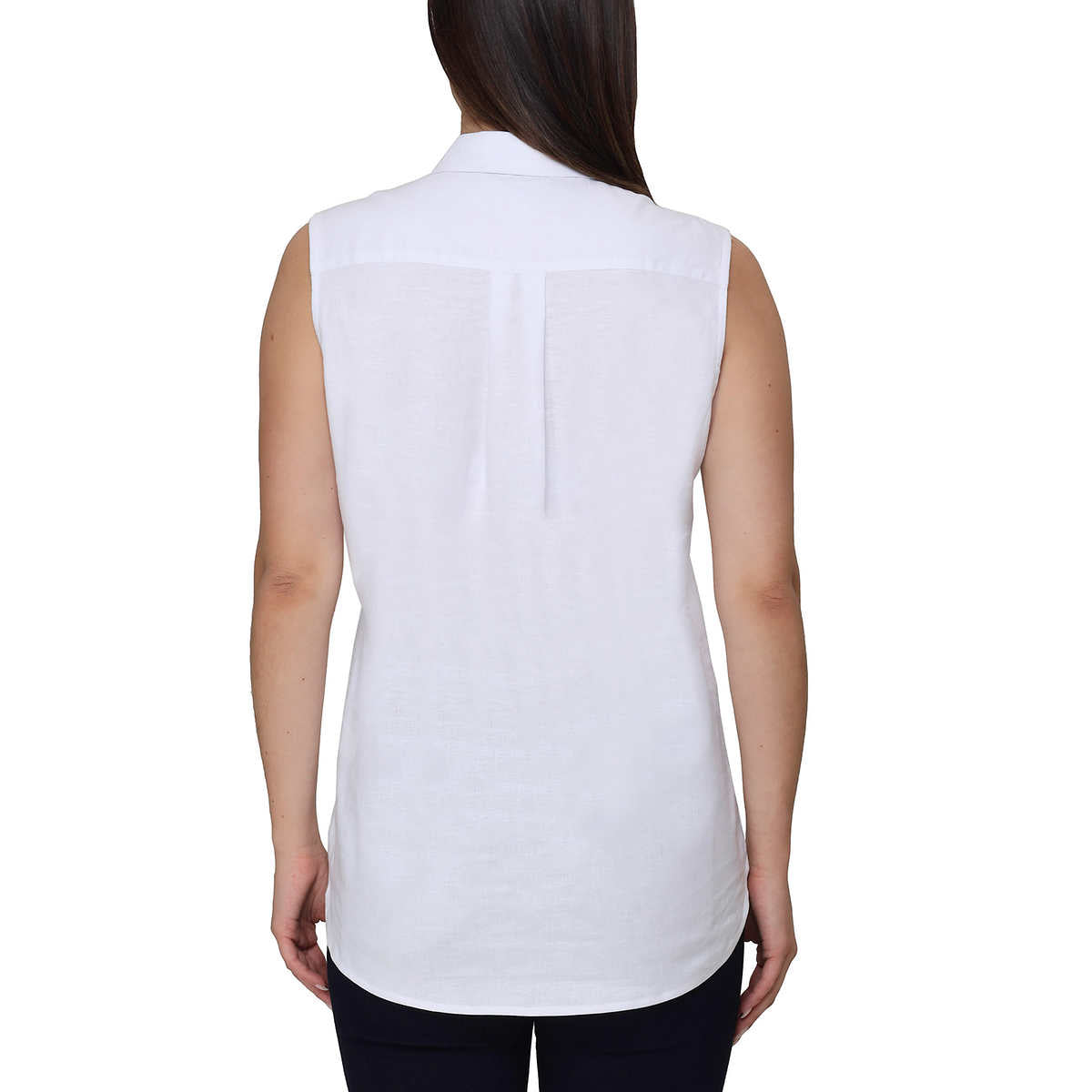 Nicole Miller Women's Linen Blend Sleeveless Top Button Front Blouse Tunic
