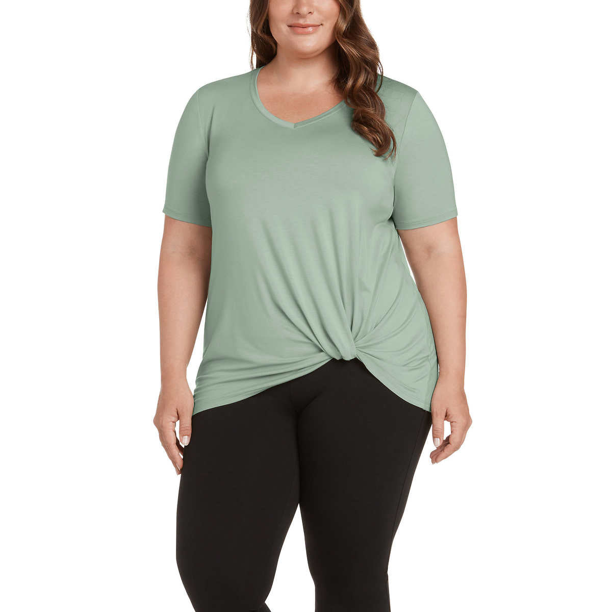 Matty M Women's Twist Knot V-Neck Top Relaxed Fit T-shirt