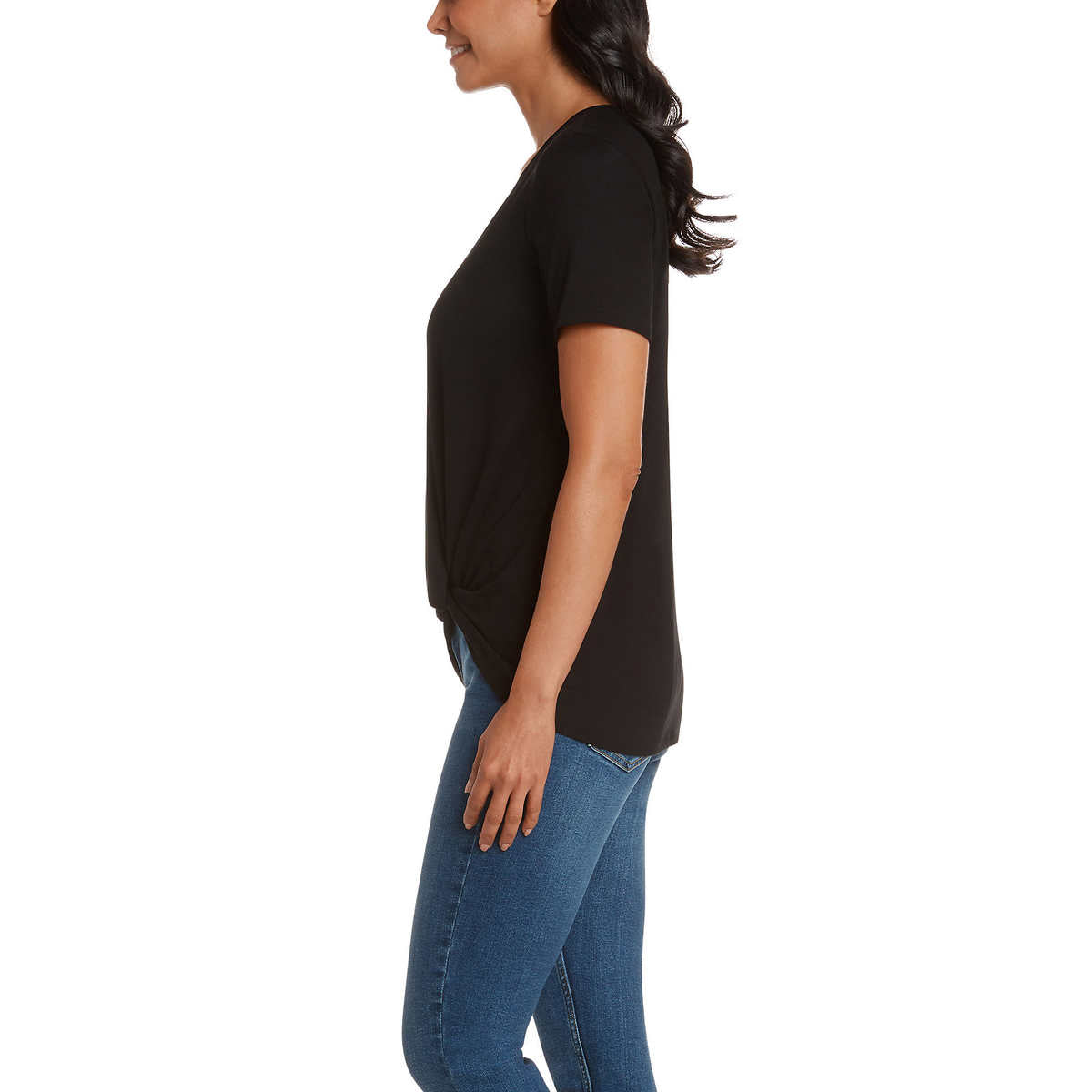 Matty M Women's Twist Knot V-Neck Top Relaxed Fit T-shirt