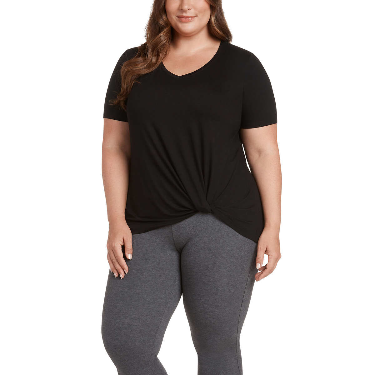 Matty M Women's Twist Knot V-Neck Top Relaxed Fit T-shirt