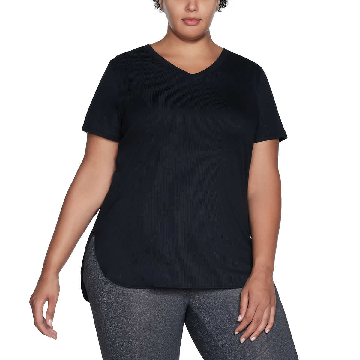 Skechers Women's Moisture Wicking Active Tee Lightweight Rib V-Neck T-Shirt