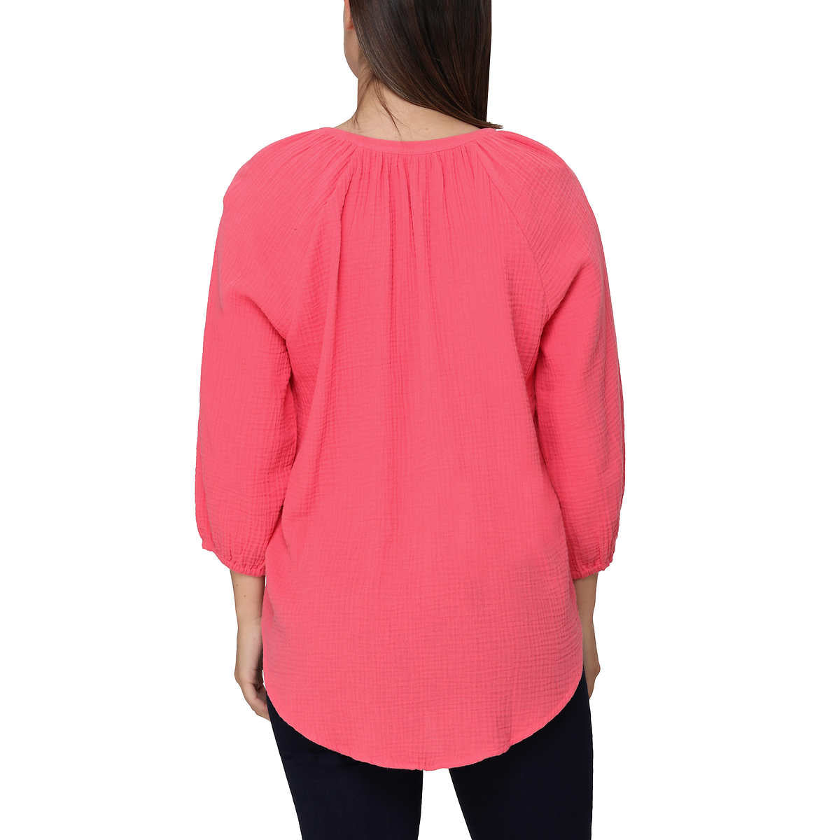 Nicole Miller Women's Notch Neck Raglan Sleeve Top Cotton Gauze Tunic Blouse