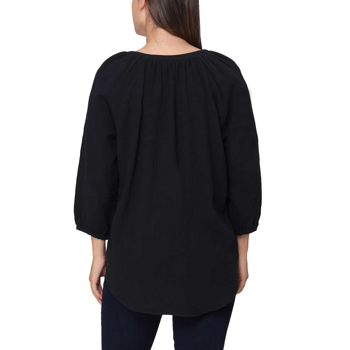 Nicole Miller Women's Notch Neck Raglan Sleeve Top Cotton Gauze Tunic Blouse