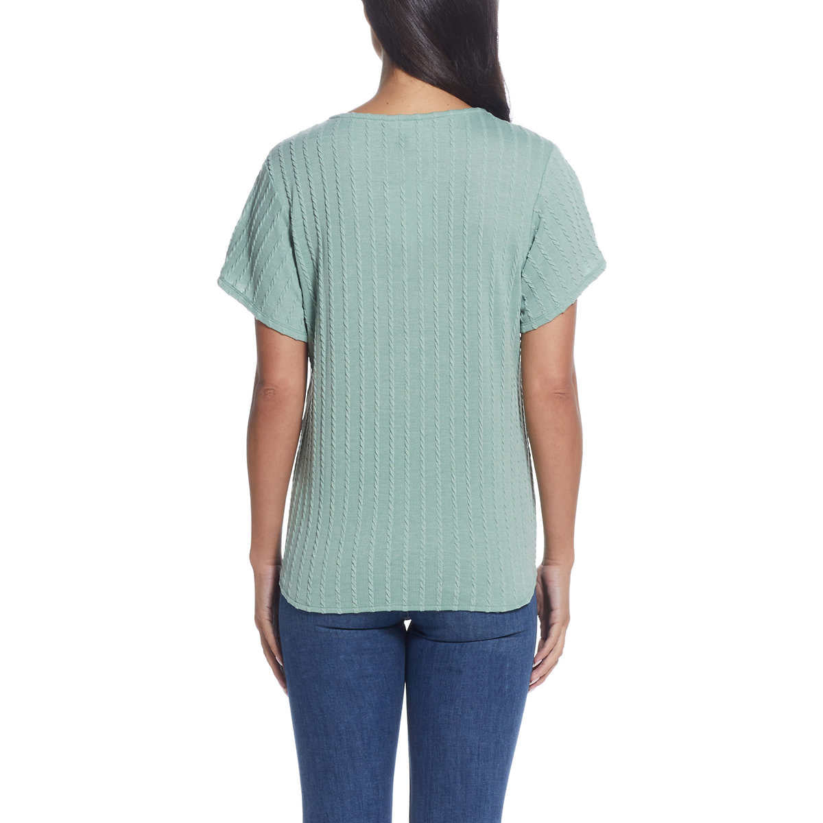 Weatherproof Vintage Women's Tie Front T-Shirt V-Neck Braided Knit Top