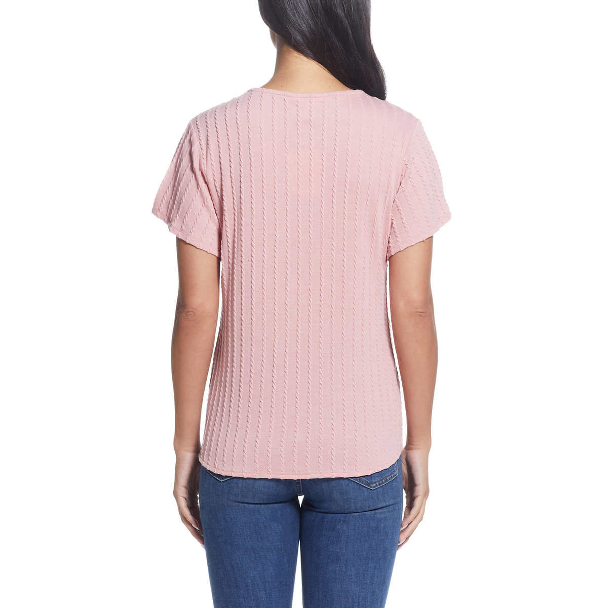 Weatherproof Vintage Women's Tie Front T-Shirt V-Neck Braided Knit Top