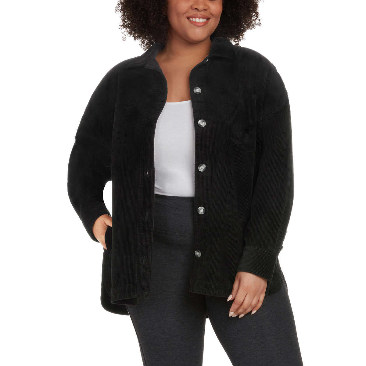 Matty M Women's Corduroy Cotton Blend Relaxed Fit Button Up Shirt Jacket