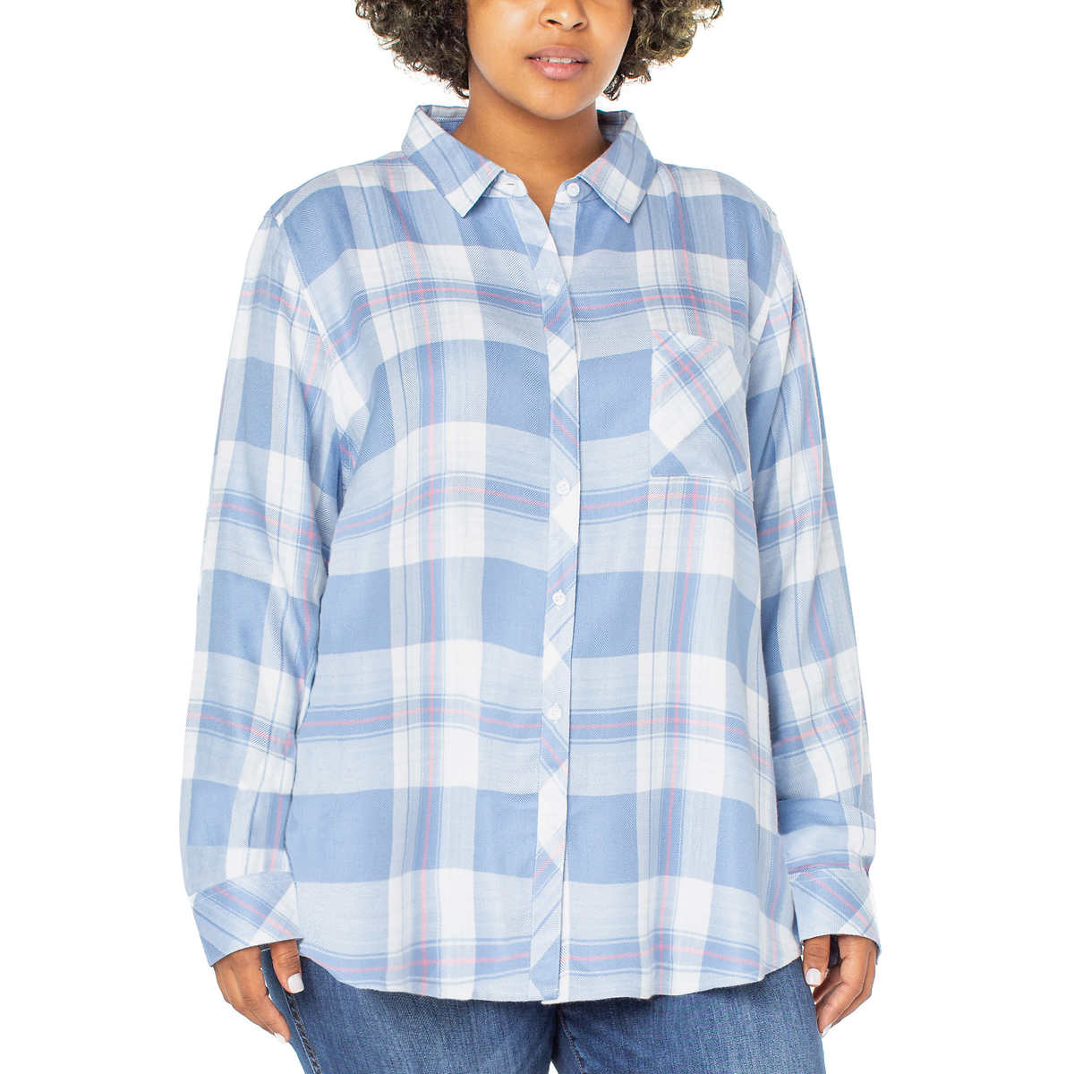 Well Worn Women's' Long Sleeve Classic Plaid Button-Up Shirt