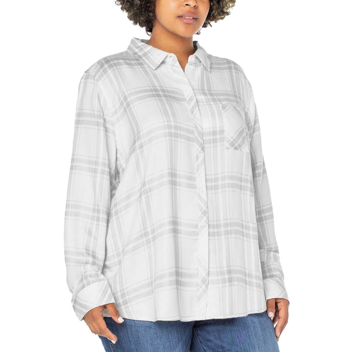 Well Worn Women's' Long Sleeve Classic Plaid Button-Up Shirt
