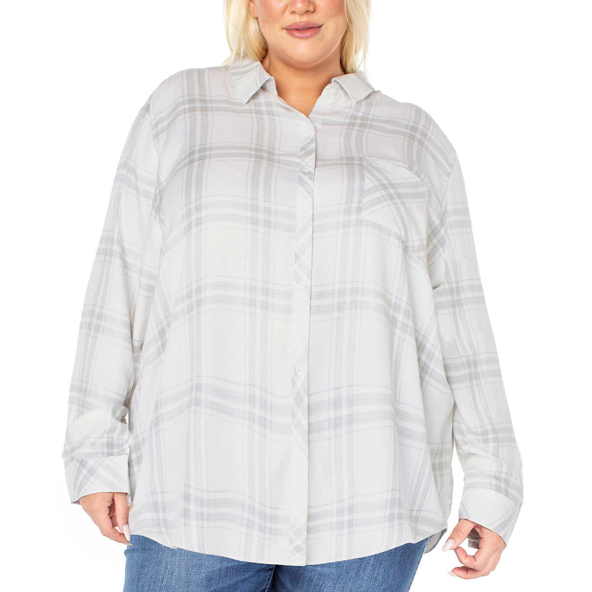Well Worn Women's' Long Sleeve Classic Plaid Button-Up Shirt