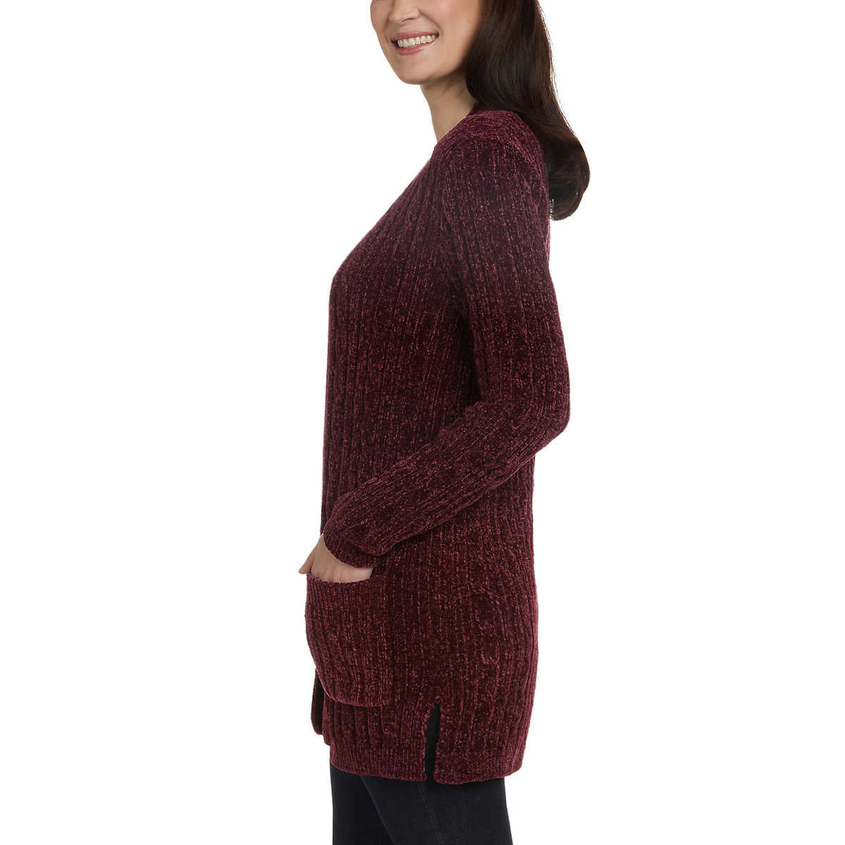 Matty M Women's Open Front Mid Length Soft Knit Chenille Cardigan