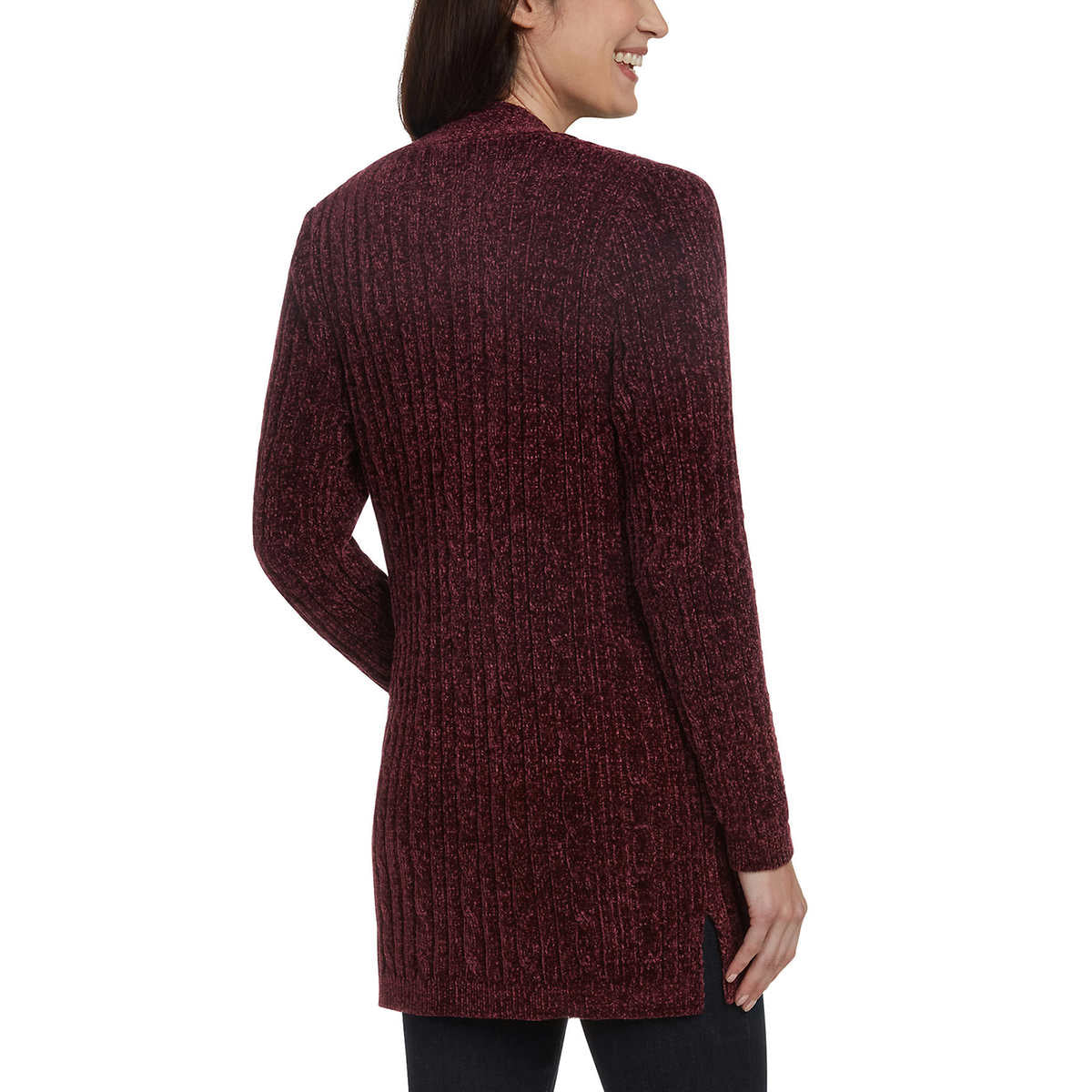 Matty M Women's Open Front Mid Length Soft Knit Chenille Cardigan