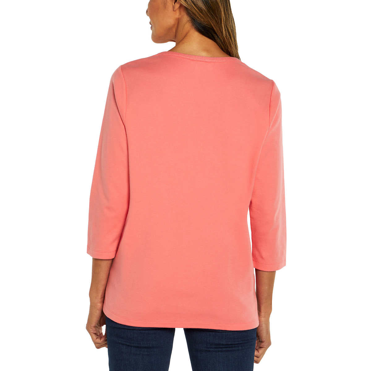 Orvis Women's Three Quater Sleeve Split Neck Soft Pima Cotton Blouse Top