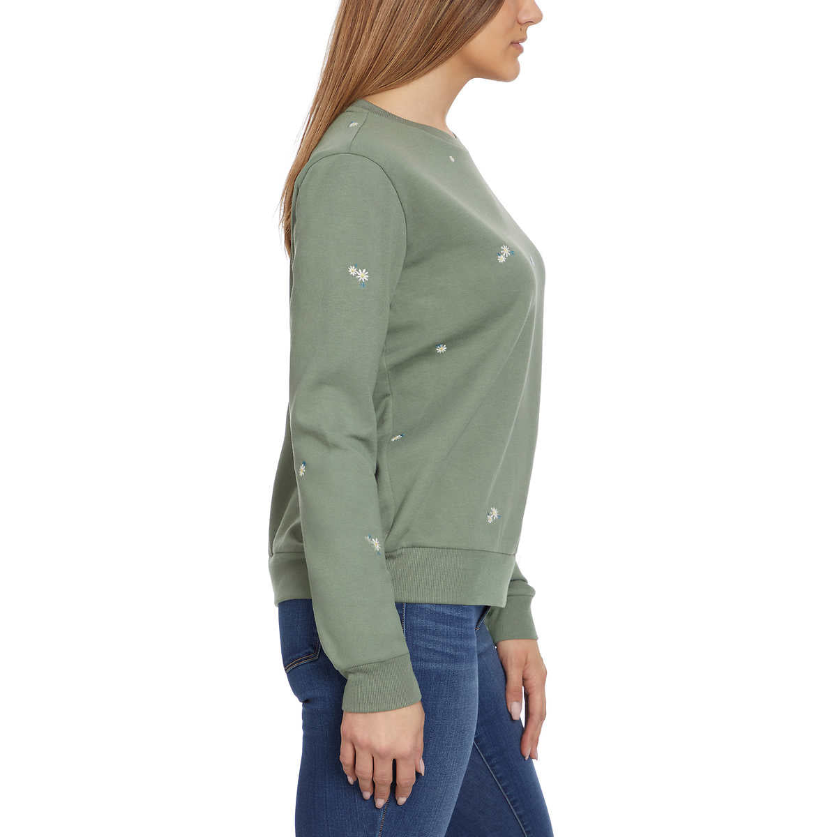 Gloria Vanderbilt Women's Floral Embroidered Crewneck Pullover Sweater Top