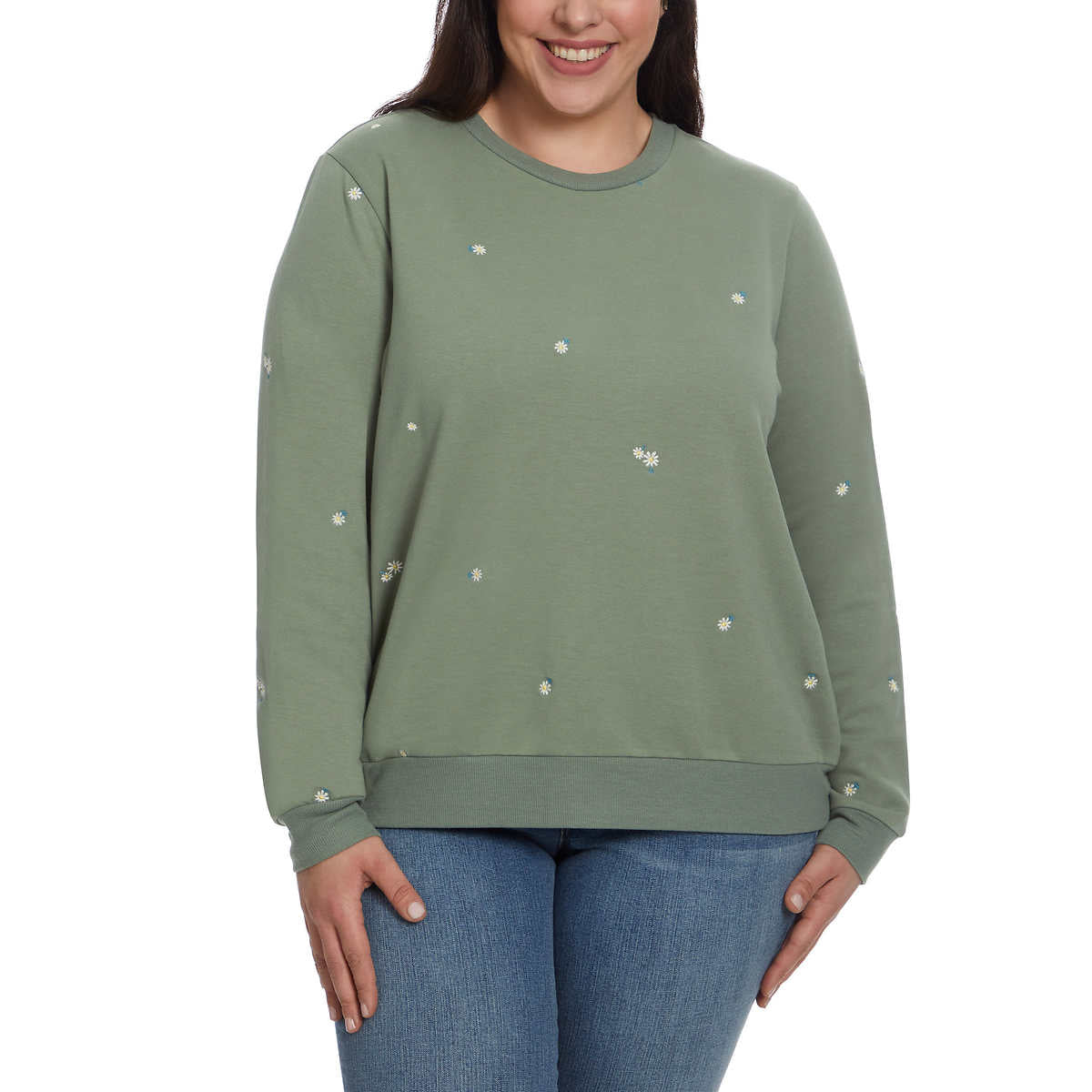 Gloria Vanderbilt Women's Floral Embroidered Crewneck Pullover Sweater Top