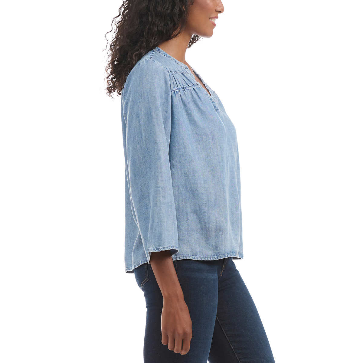 Splendid Women's V-Neck Relaxed Fit Lightweight Denim Blouse Top