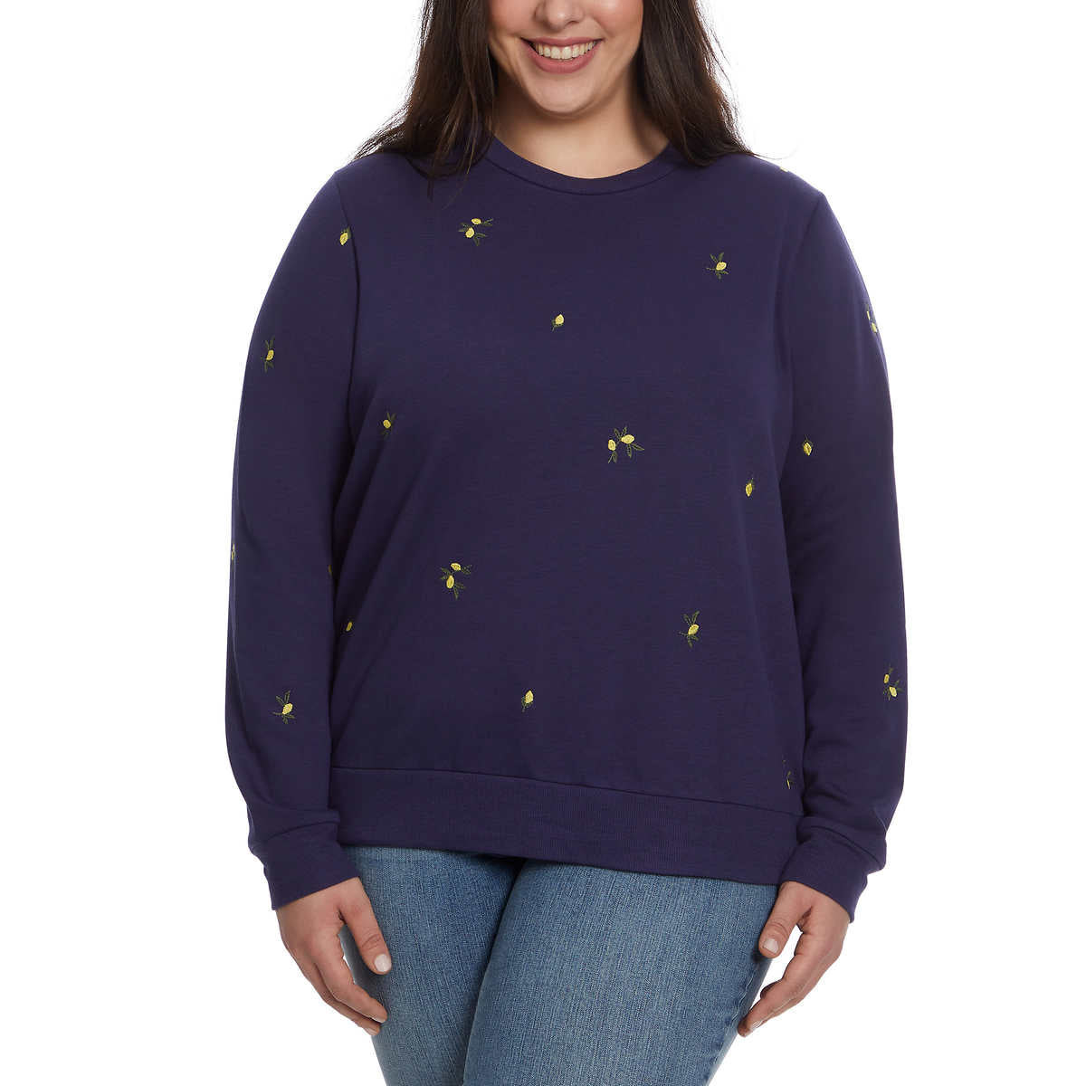 Gloria Vanderbilt Women's Floral Embroidered Crewneck Pullover Sweater Top