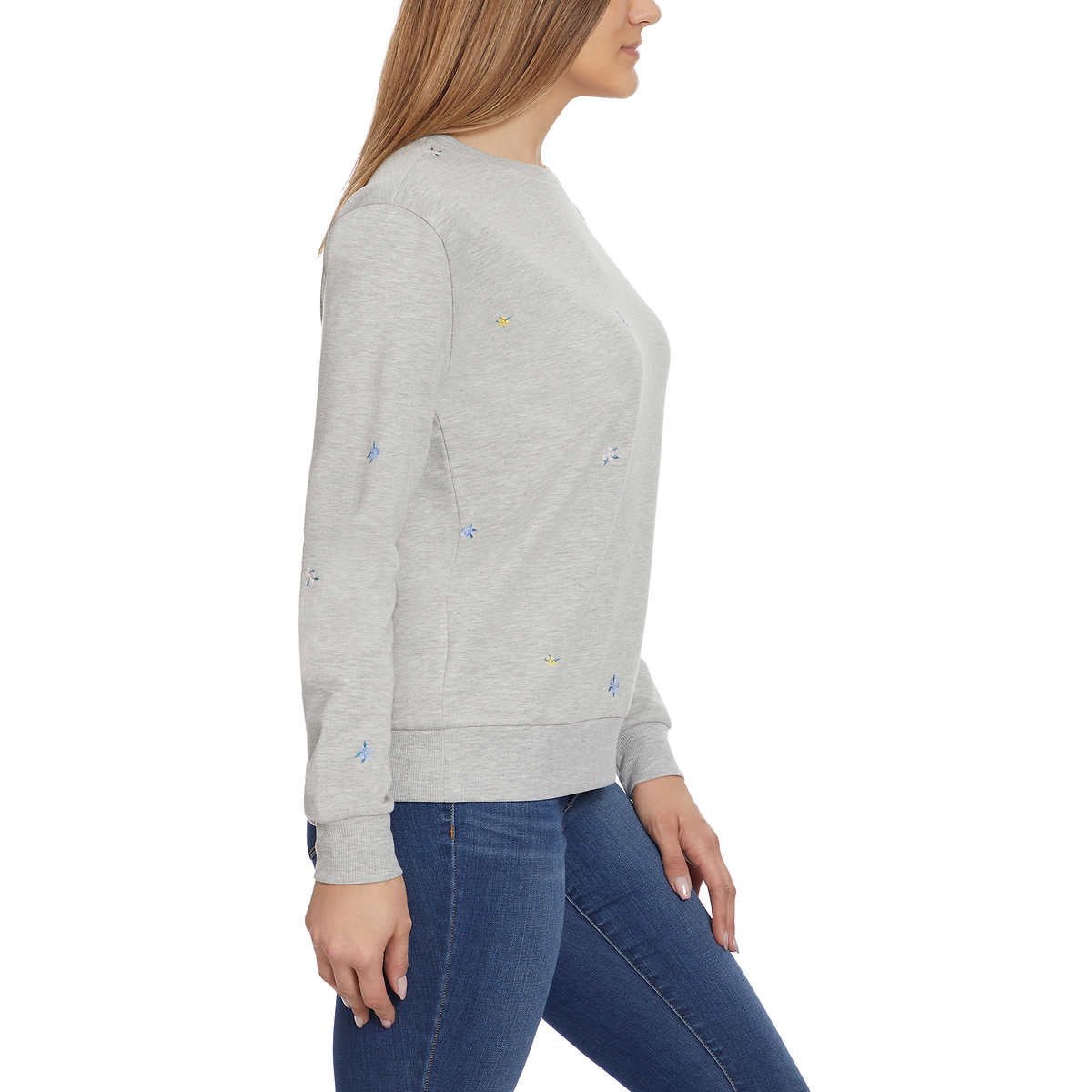 Gloria Vanderbilt Women's Floral Embroidered Crewneck Pullover Sweater Top