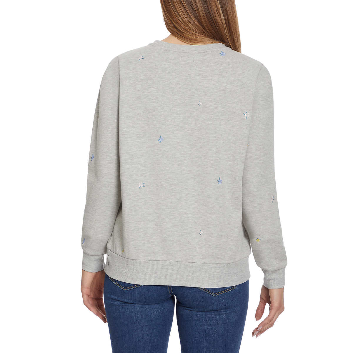 Gloria Vanderbilt Women's Floral Embroidered Crewneck Pullover Sweater Top