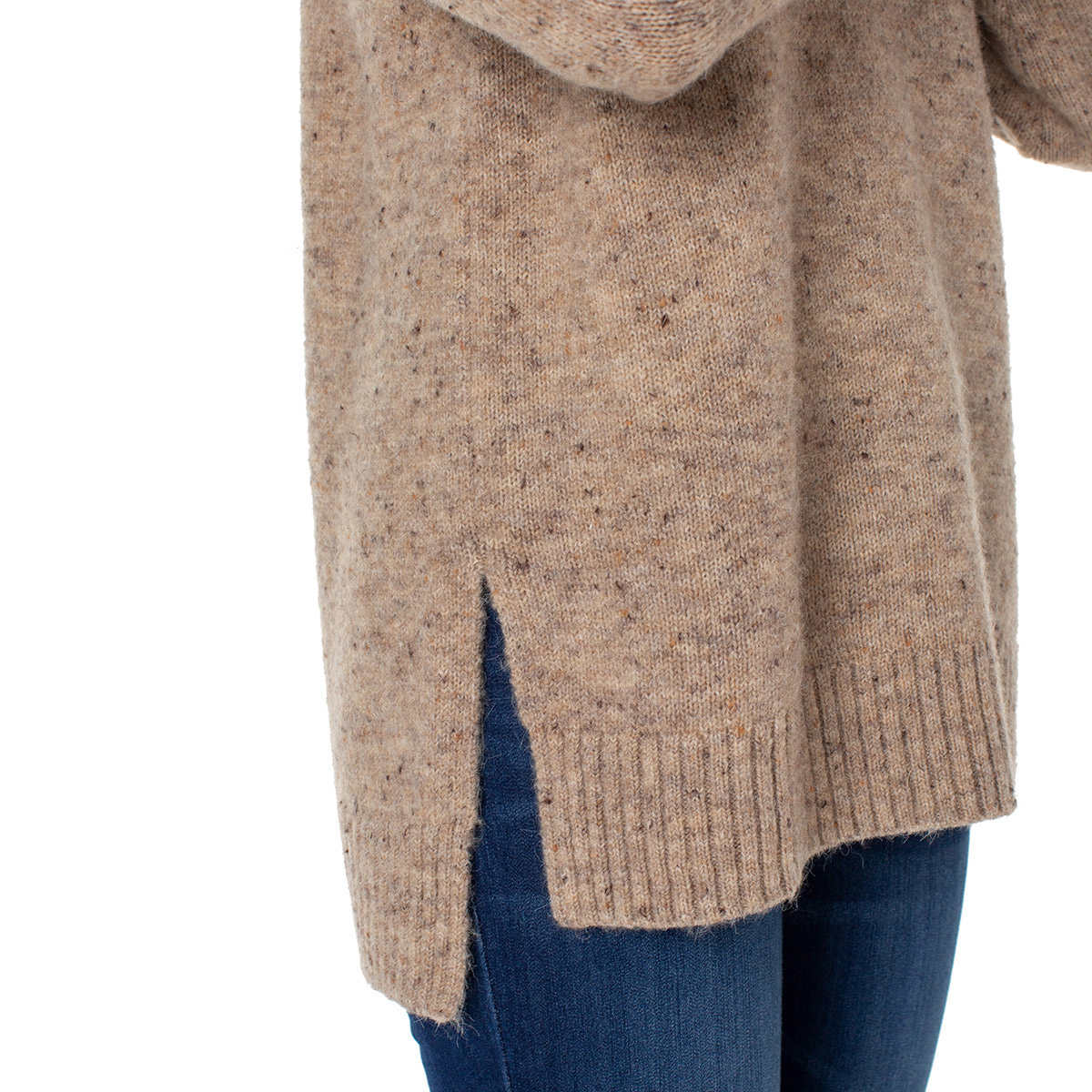 Well Worn Women's Mock Neck High Low Hem Cozy Soft Nep Yarn Sweater