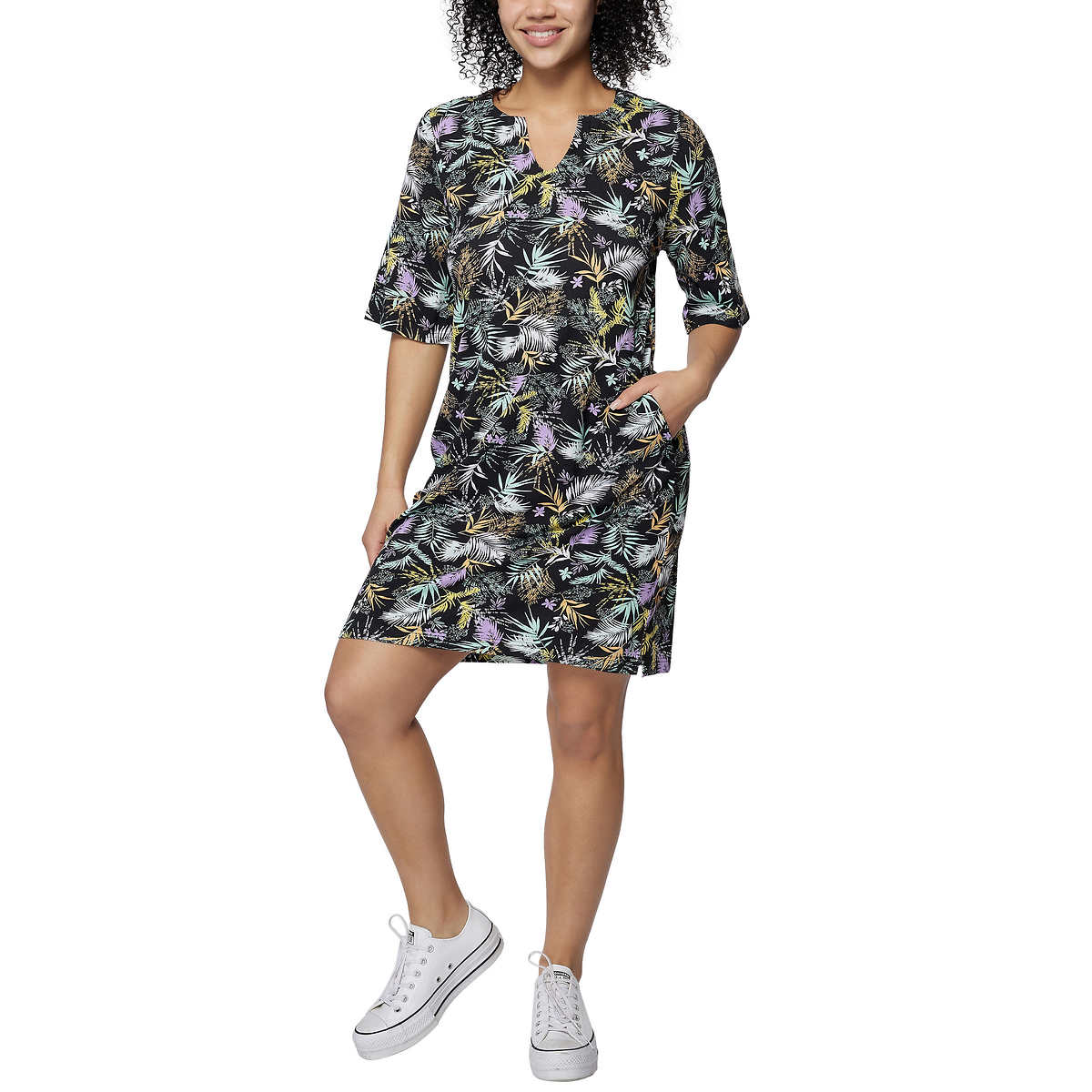 Hang Ten Women's Floral Print UPF 50+ Moisture Wicking Soft Cotton Blend Mini Sun Dress