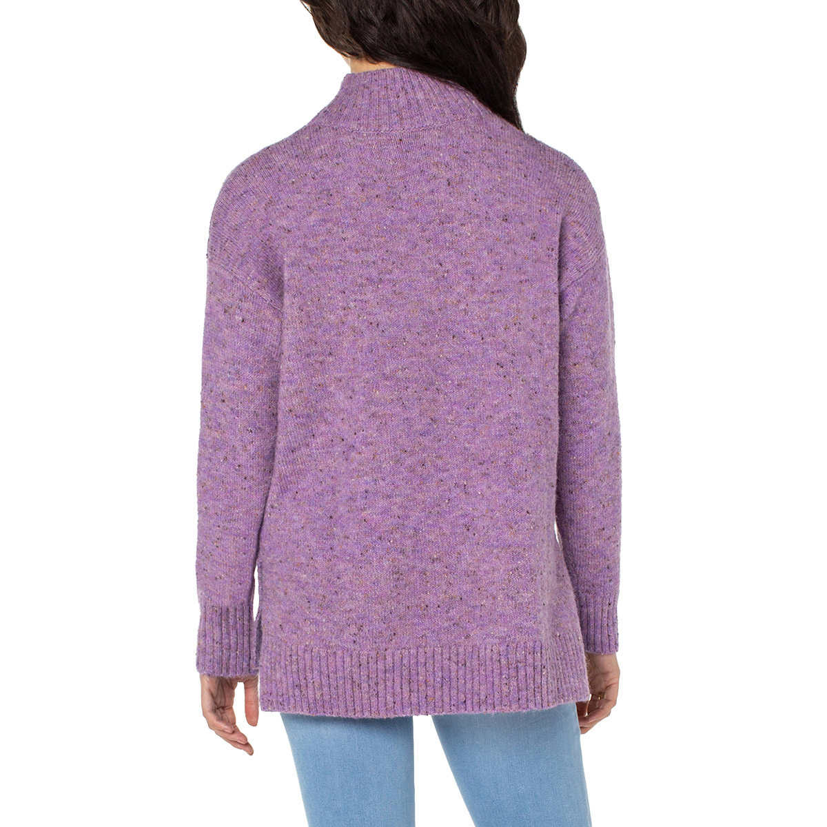 Well Worn Women's Mock Neck High Low Hem Cozy Soft Nep Yarn Sweater