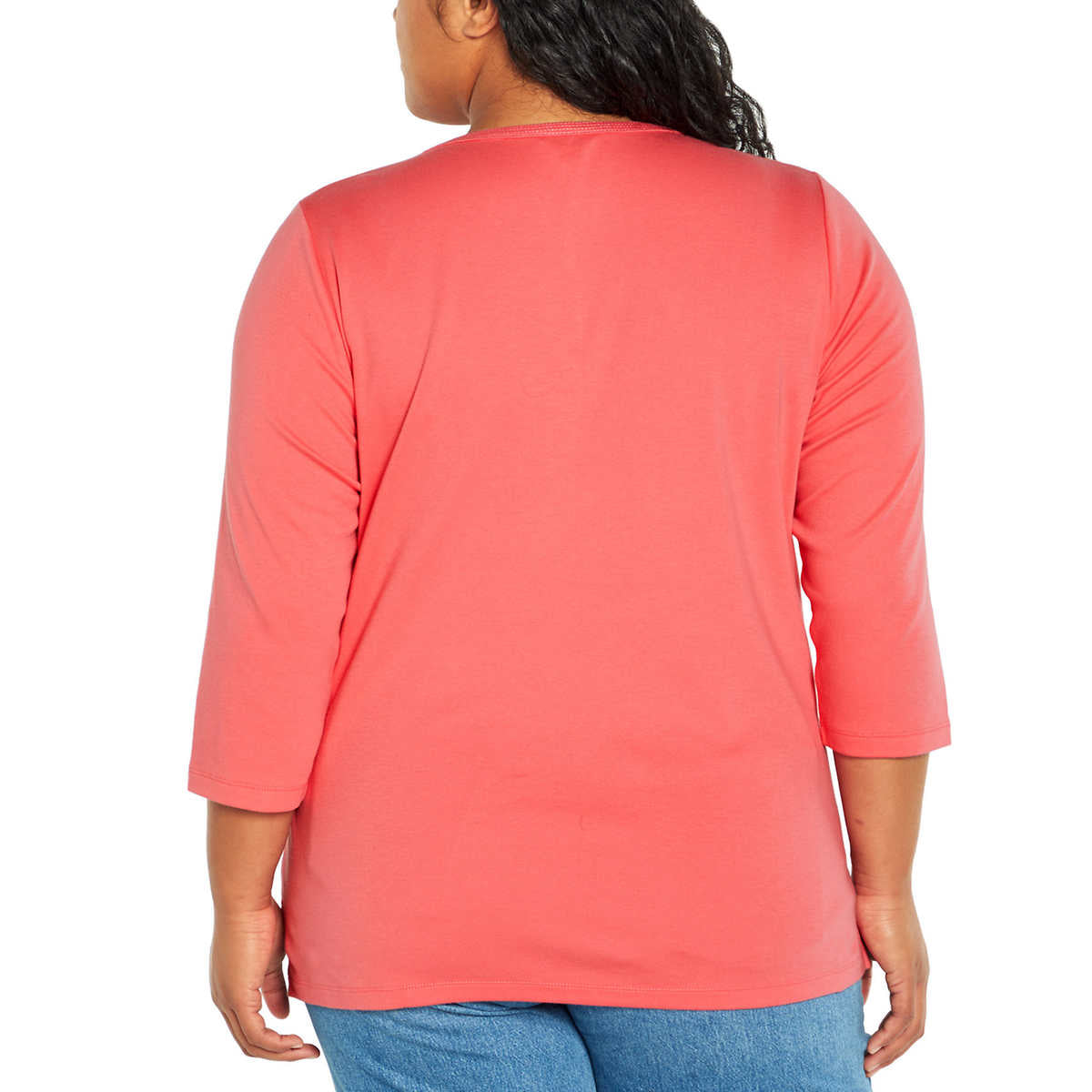 Orvis Women's Three Quater Sleeve Split Neck Soft Pima Cotton Blouse Top