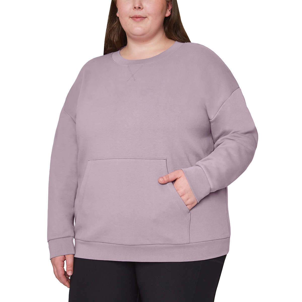 Mondetta Women's Soft Brushed Fleece Kangaroo Pocket Crewneck Top Casual Active Sweatshirt