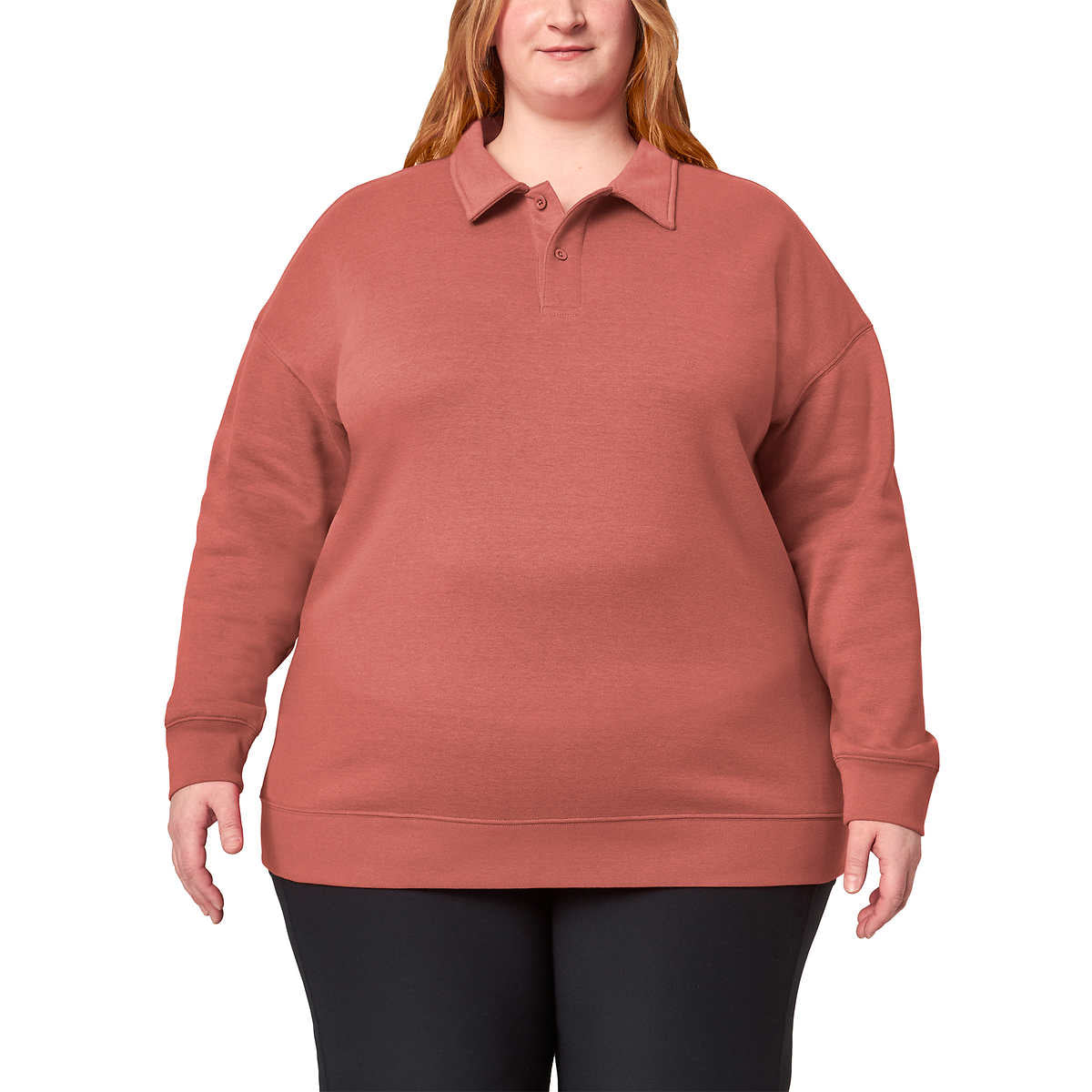 Mondetta Women's Collared Relaxed Fit Soft Fleece Sweatshirt Pullover Top