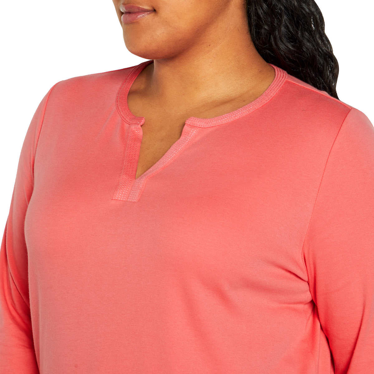 Orvis Women's Three Quater Sleeve Split Neck Soft Pima Cotton Blouse Top