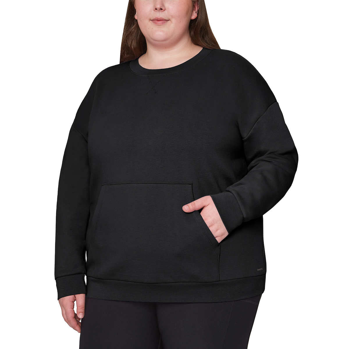 Mondetta Women's Soft Brushed Fleece Kangaroo Pocket Crewneck Top Casual Active Sweatshirt